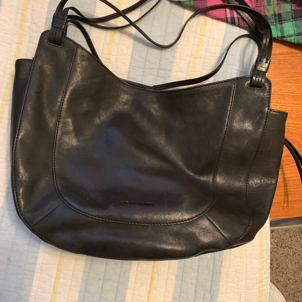 Lucky vintage Black Leather Shoulder Bag with 3 shoulder straps